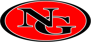 NG Oval logo with black letters and red background 